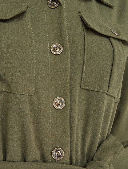 Combinaison unie à taille élastiquée - Kaki - 3