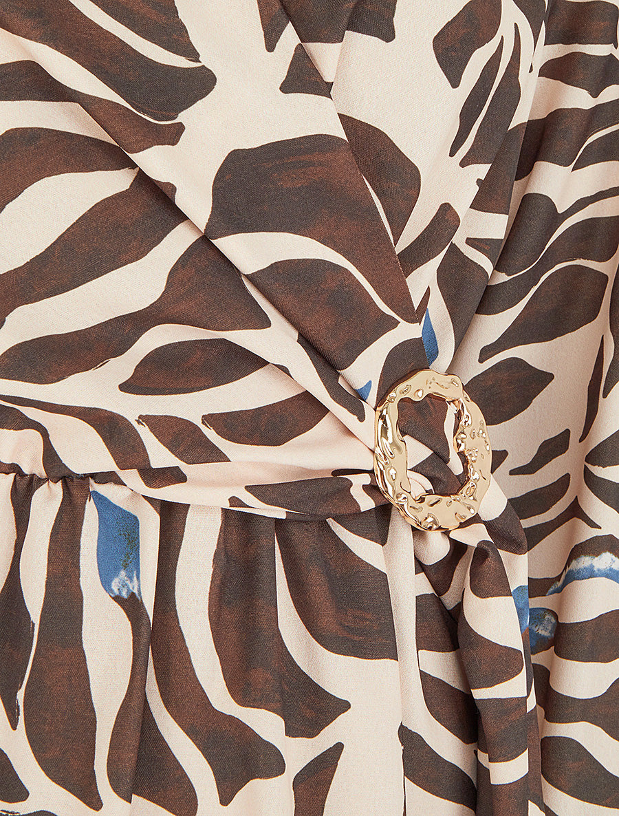 Robe élastiquée à imprimé fantaisie - Marron - 3