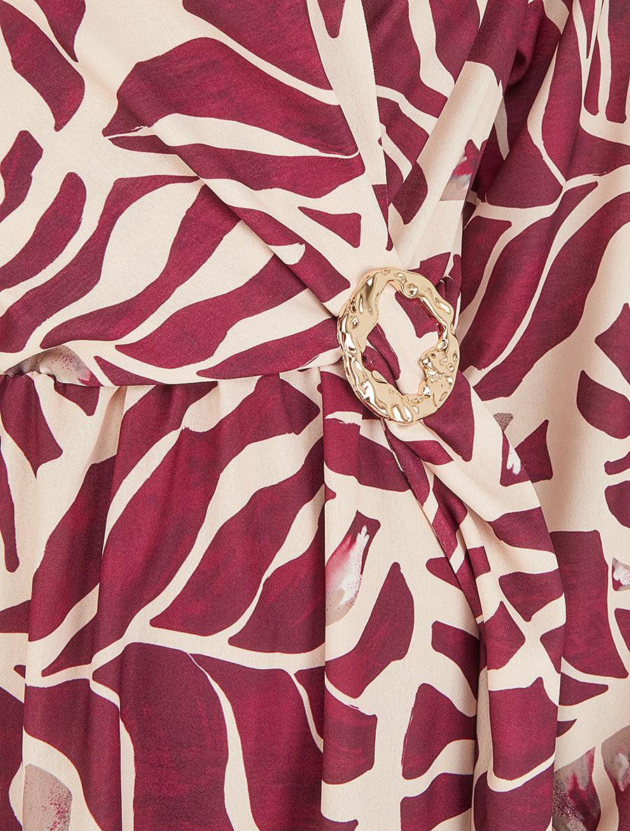 Robe élastiquée à imprimé fantaisie - Prune - 3