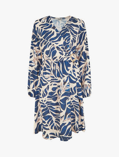 Robe élastiquée à imprimé fantaisie - Marine - 1