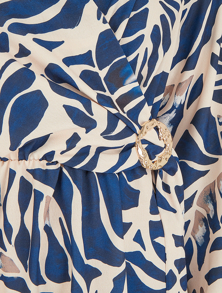 Robe élastiquée à imprimé fantaisie - Marine - 3