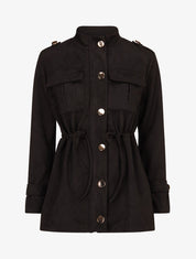 Veste longue cintrée en suédine - Noir - 5