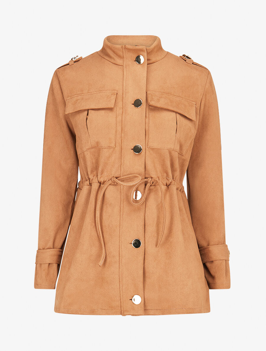 Veste longue cintrée en suédine - Camel - 1