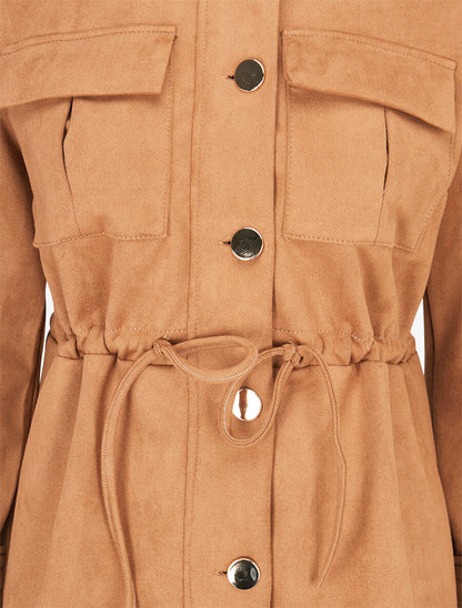 Veste longue cintrée en suédine - Camel - 3