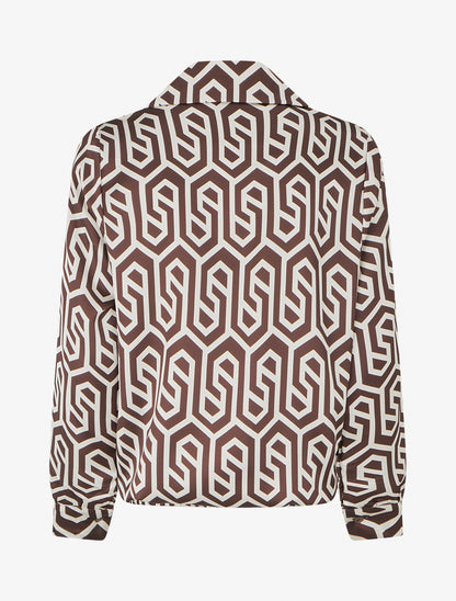 Blouse satinée imprimé rétro - Marron - 2