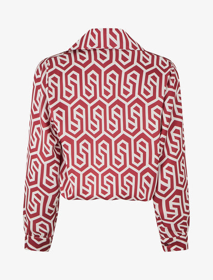 Blouse satinée imprimé rétro - Bordeaux - 2