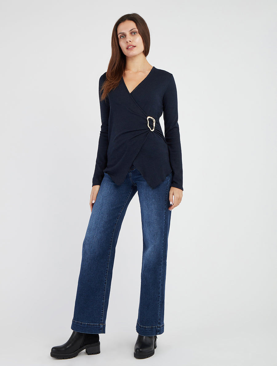 Wickel-Pullover mit Schnalle - Marine