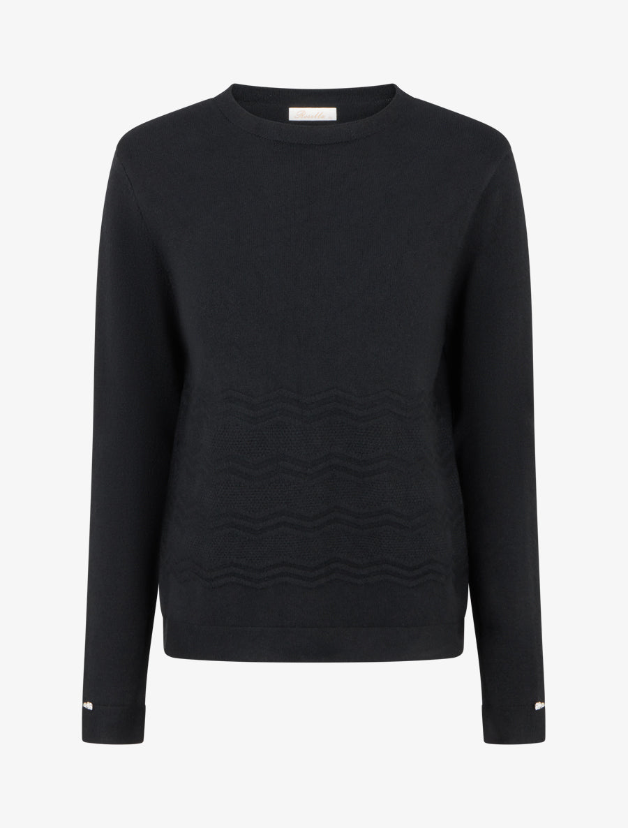 Pull à empiècement coeurs strassés aux manches - Noir - 1
