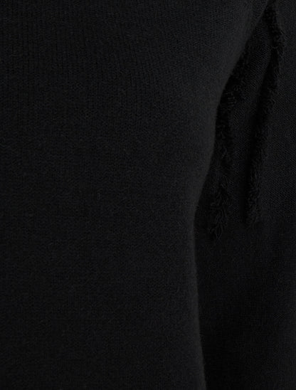 Pull uni à détail effiloché - Noir - 3