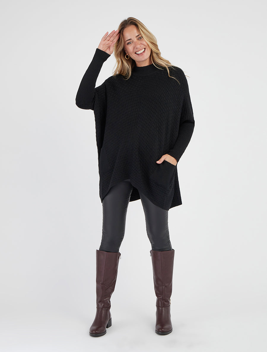 Poncho asymétrique à col montant - Noir - 8