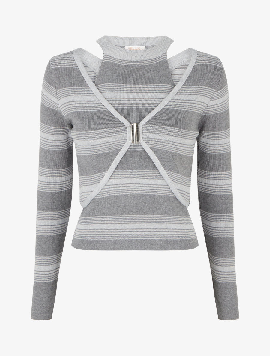 Ensemble boléro et débardeur à rayures - Gris - 1