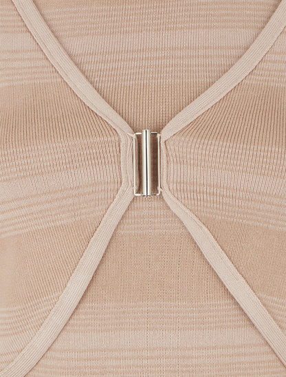 Ensemble boléro et débardeur à rayures - Taupe - 3