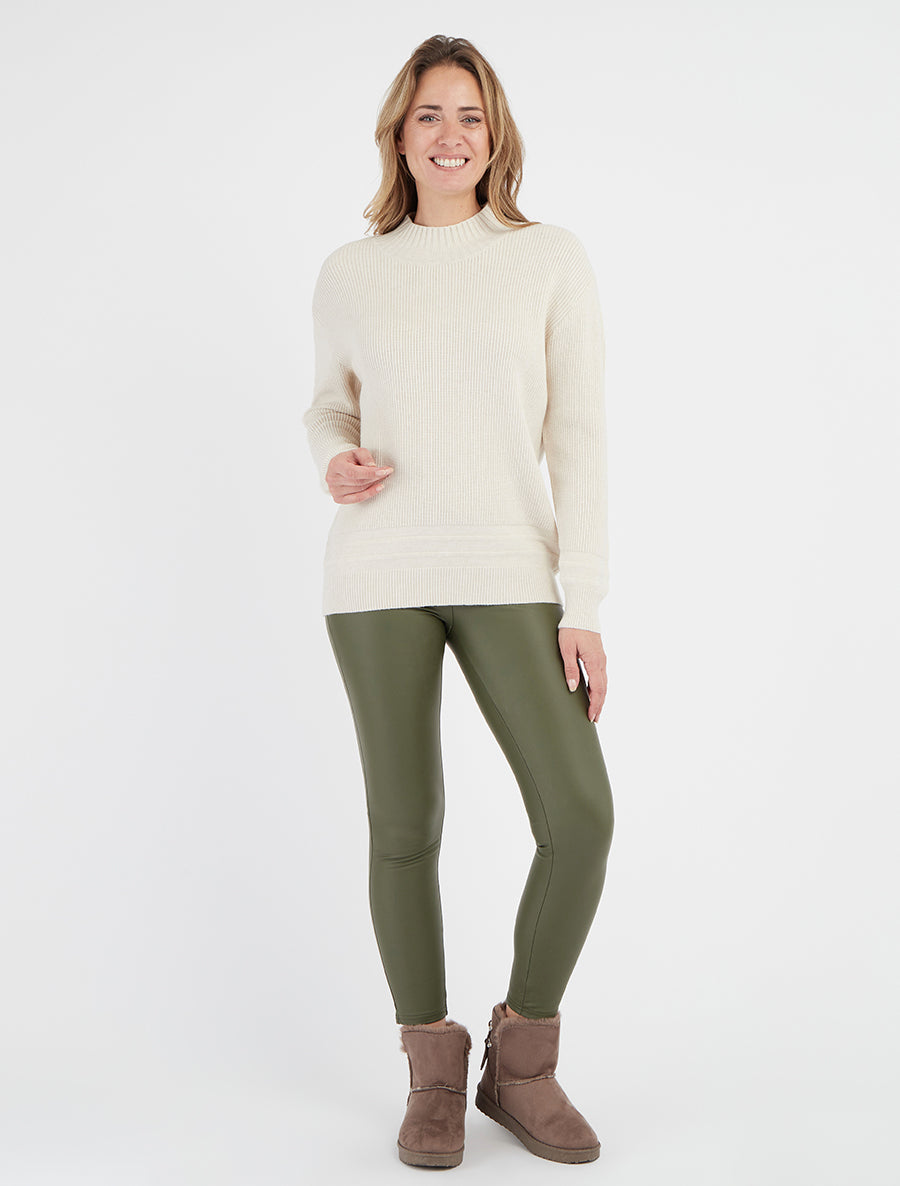 Gerippter unifarbener Pullover - Ecru