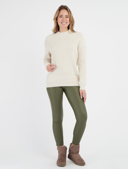 Gerippter unifarbener Pullover - Ecru