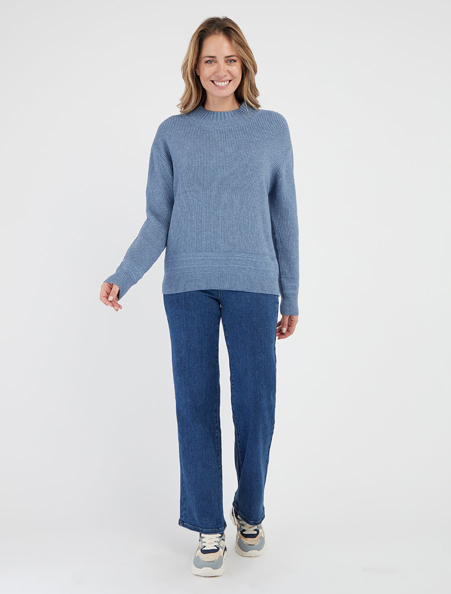 Gerippter unifarbener Pullover - Blau