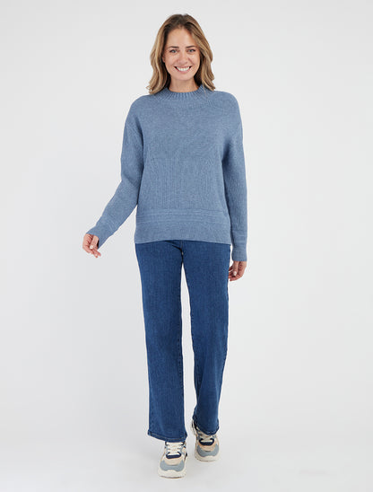 Gerippter unifarbener Pullover - Blau