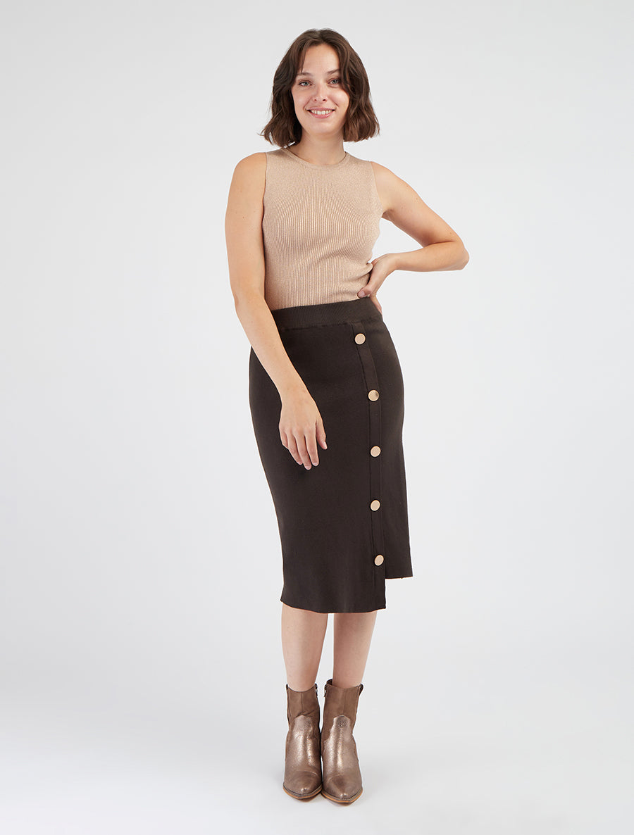 Asymmetrischer unifarbener Strickrock - Dunkelbraun