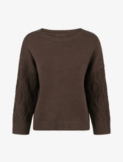 Pull uni à manches ajourées - Marron - 1