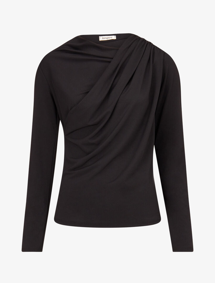 Top à col asymétrique plissé - Noir - 5