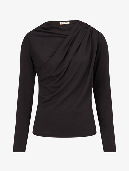 Top à col asymétrique plissé - Noir - 5