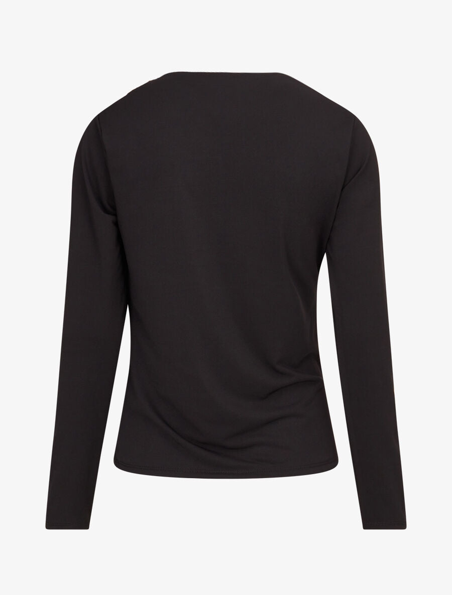 Top à col asymétrique plissé - Noir - 2