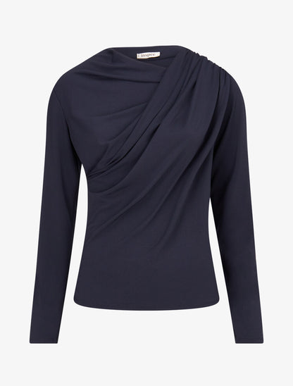 Top à col asymétrique plissé - Marine - 1
