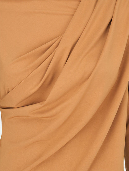 Top à col asymétrique plissé - Camel - 3