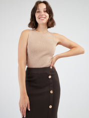 Geripptes, schimmerndes Tanktop mit schmaler Passform - Beige