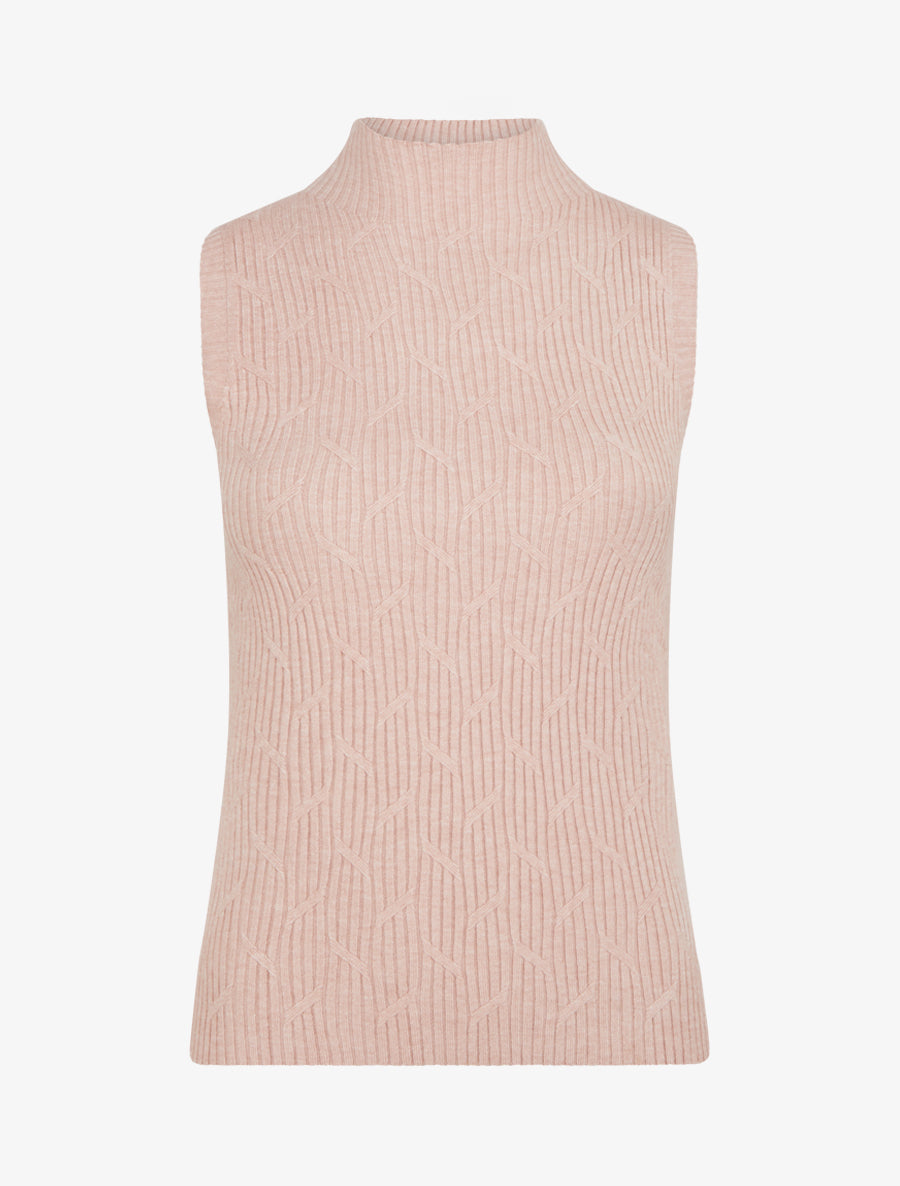 Débardeur en maille fantaisie à col montant - Rose - 1