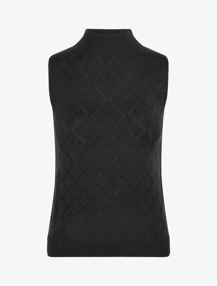 Gerades Stricktop mit Karo-Effekt - Schwarz