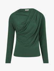 Top à col asymétrique plissé - Vert - 1