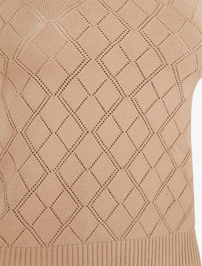 Débardeur droit en maille effet quadrillé - Beige - 3