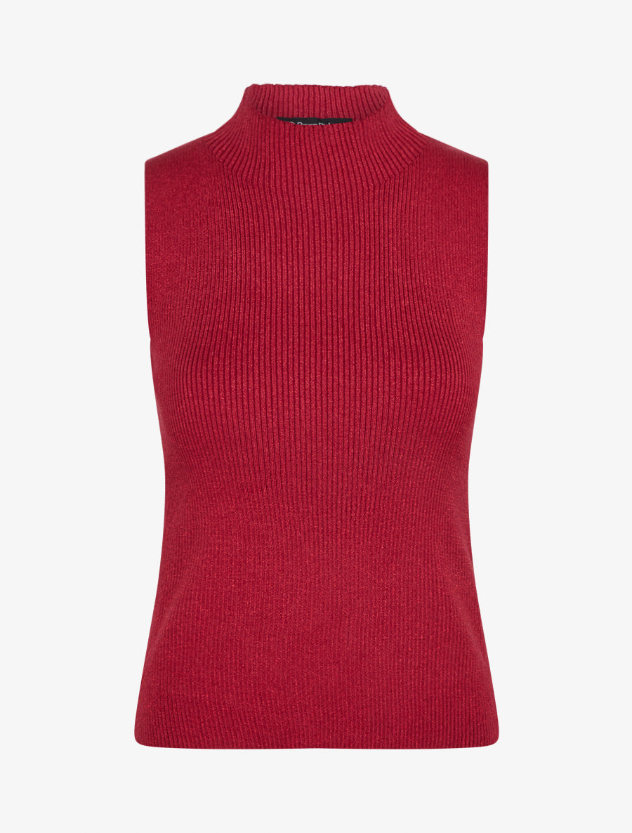 Geripptes schimmerndes Tanktop mit Stehkragen - Bordeaux
