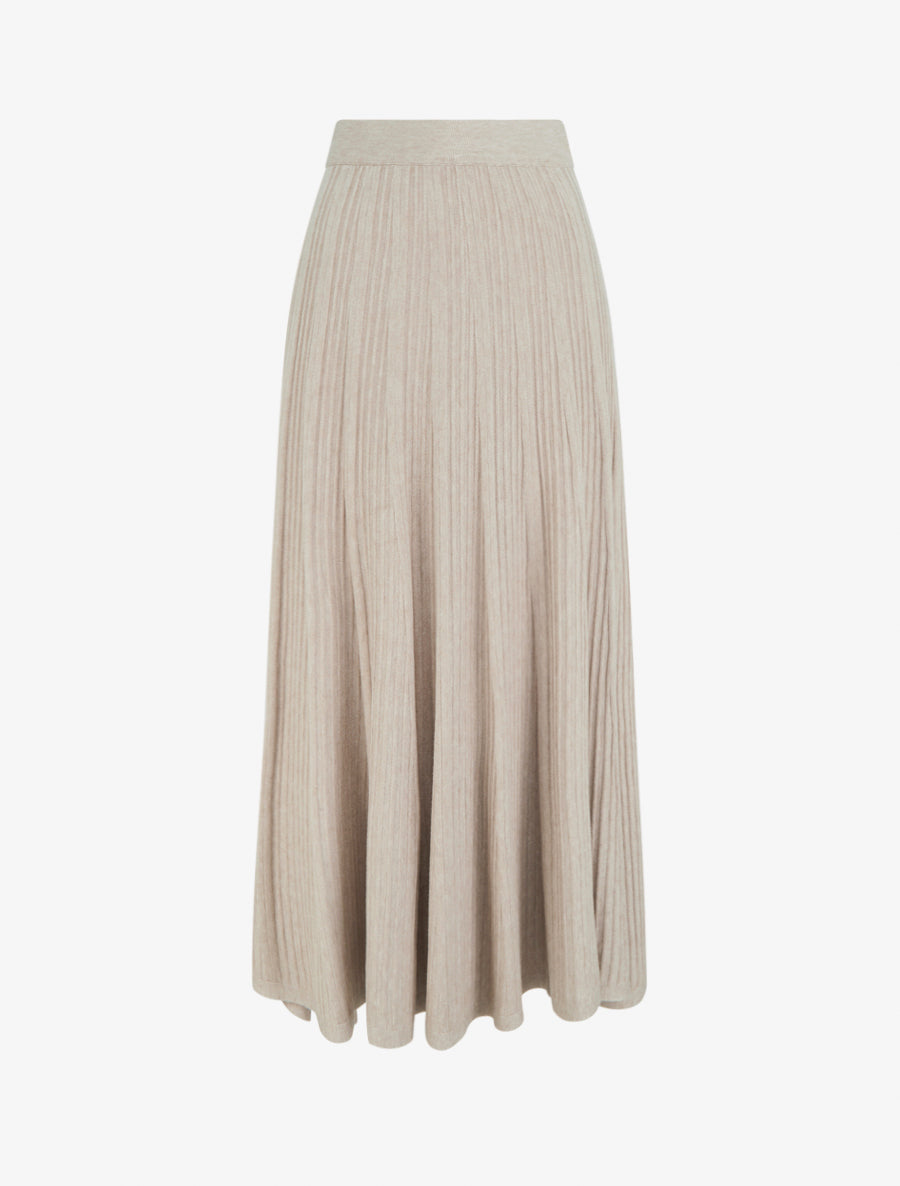 Unifarbener, plissierter langer Rock - Beige