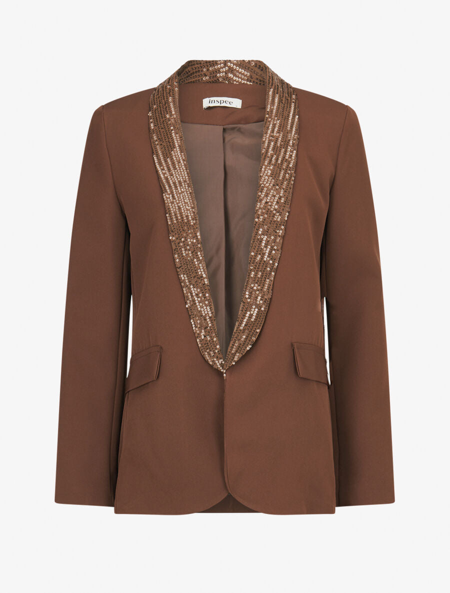 Blazer col à sequins - Marron - 4
