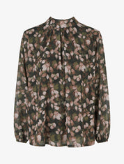 Blouse fluide imprimé feuilles à liens - Kaki - 1