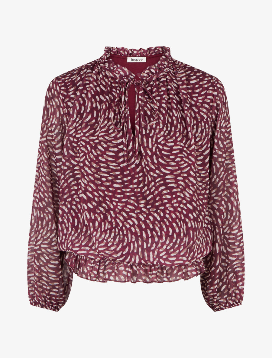 Blouse imprimé fantaisie coupe boule - Prune - 1