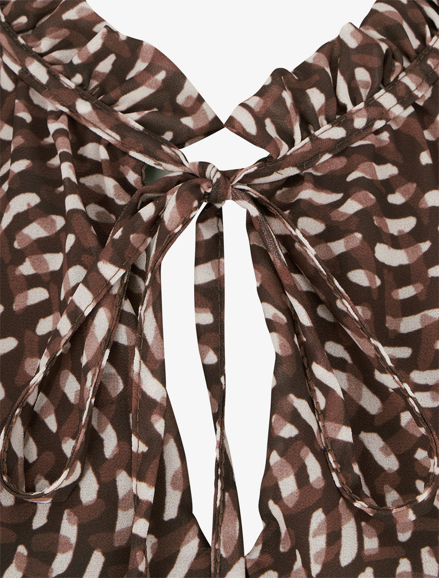 Blouse imprimé fantaisie coupe boule - Marron - 3