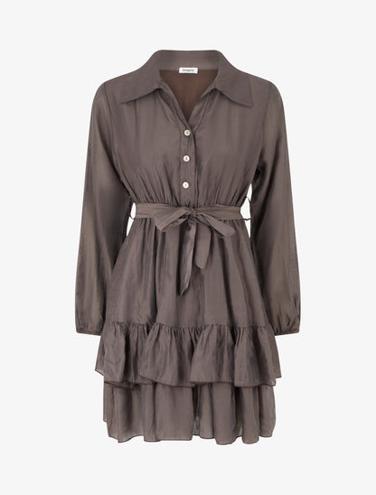 Robe courte volantée - Marron - 1