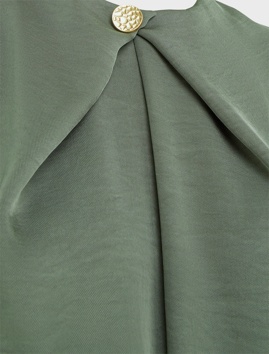 Top satiné à manches longues et col boutonné - Kaki - 3