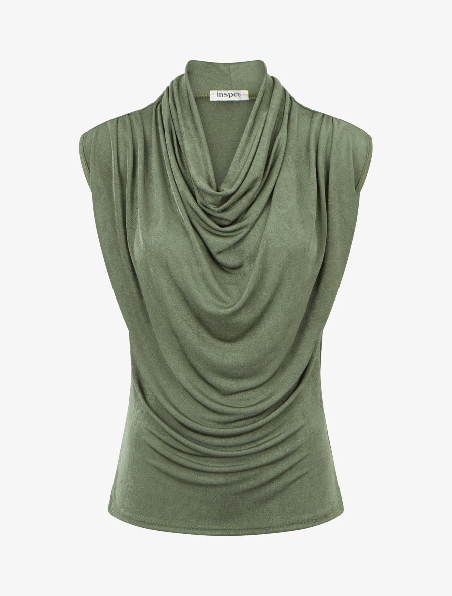 Top uni sans manches à col bénitier - Kaki - 1