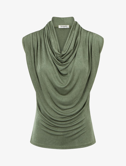 Top uni sans manches à col bénitier - Kaki - 1