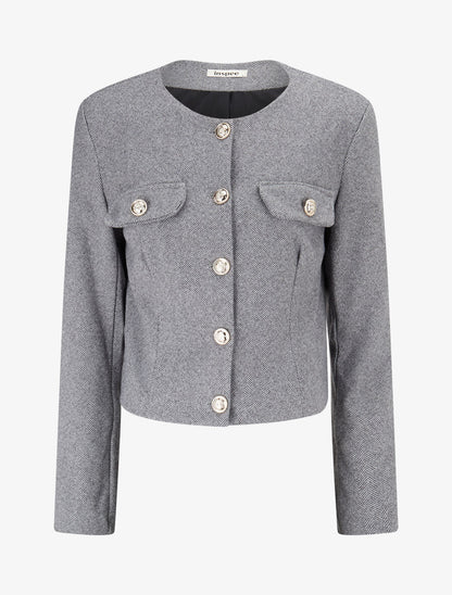 Veste en tweed coupe carrée - Gris - 1