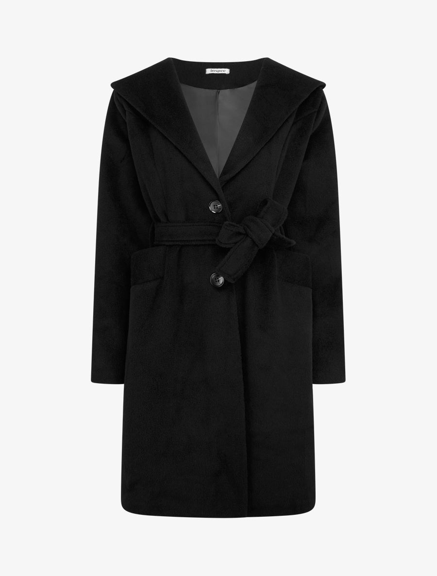 Manteau long à capuche - Noir - 1