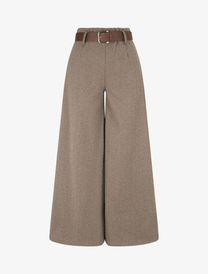 Pantalon wide leg en tweed - Taupe - 1