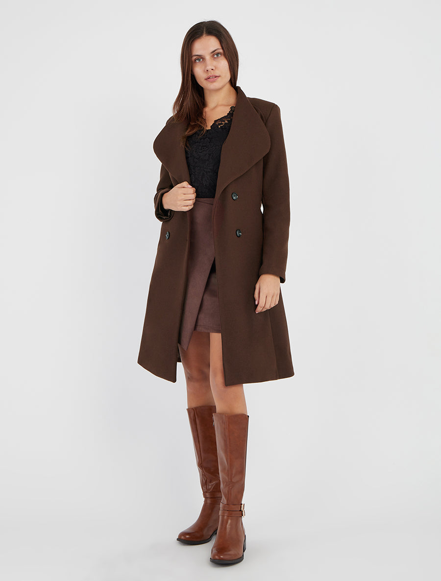Manteau long cintré à boutons - Marron - 8