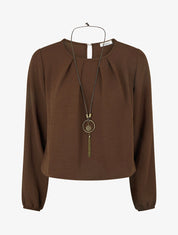 Unifarbene Bluse mit elastischen Abschlüssen. - Braun