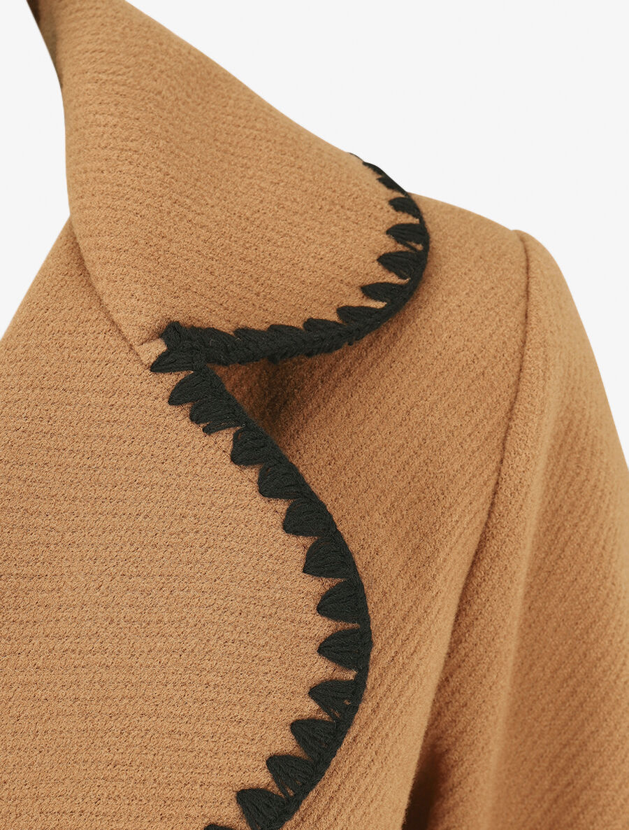 Gilet long à manches longues et détail brodé - Camel - 3