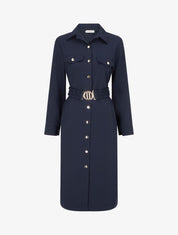 Robe chemise longue à poches décoratives - Marine - 1