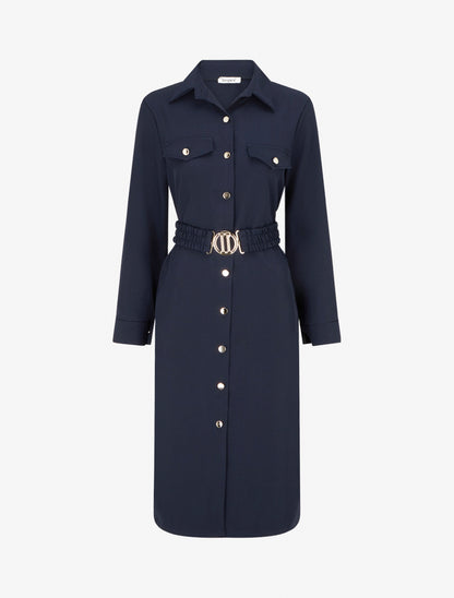 Robe chemise longue à poches décoratives - Marine - 1